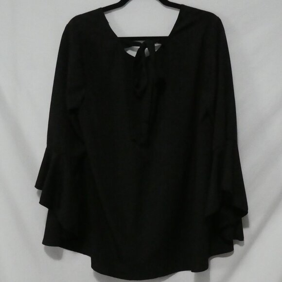 SHEIN - Curve | 1XL | Chic Black Blouse | Bell Sleeves | Back Tie Detail - Picture 2 of 15